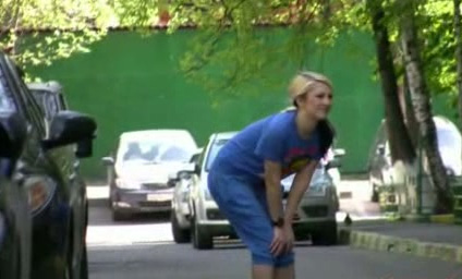 Teen Russian blonde girl in public getting wet and embarrassed