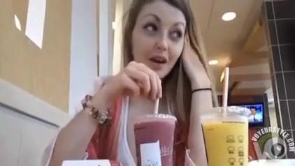 Beautiful girl flicks her clit at the fast food restaurant
