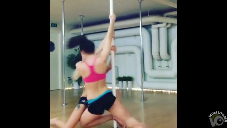 Sexual pole dancing with two beauties