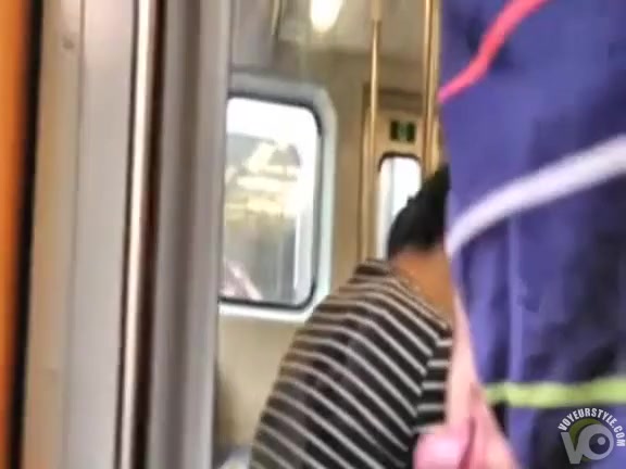 Stroking his small penis on the train