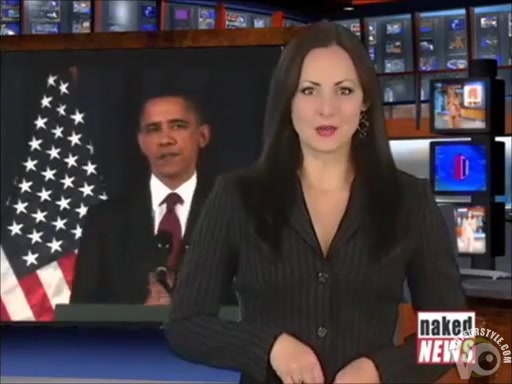 Brunette beauty strips nude during a news broadcast