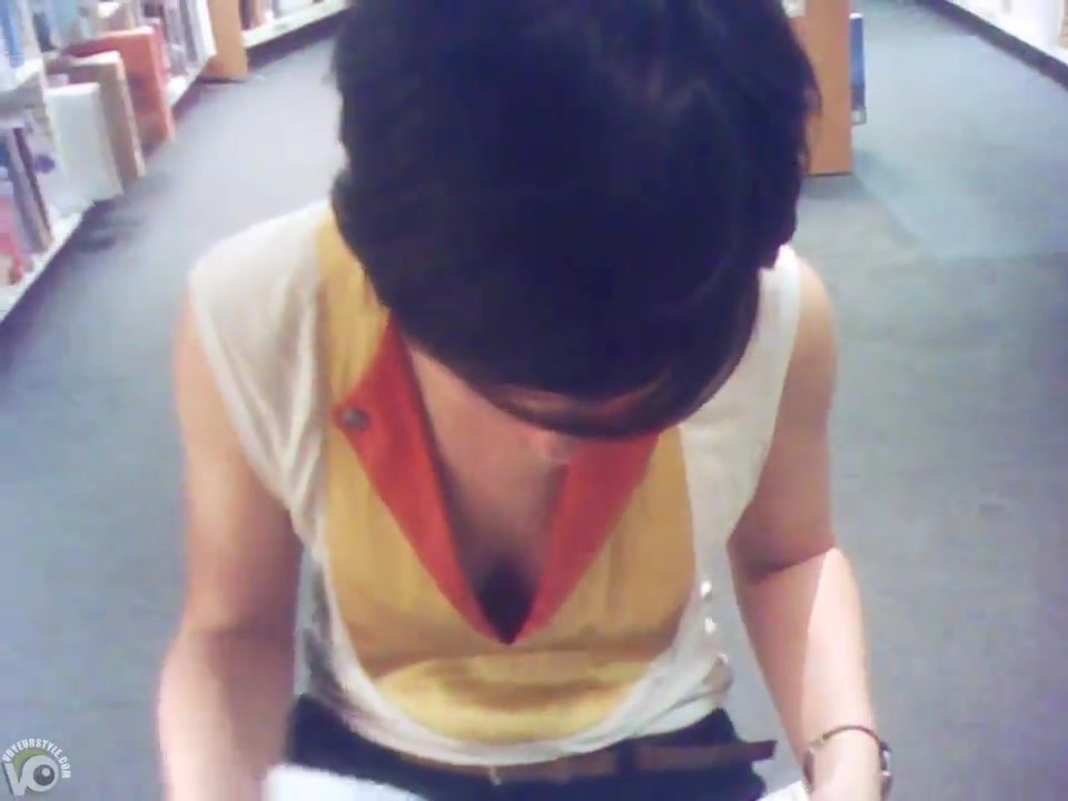 Cleavage and nipple spying in the library