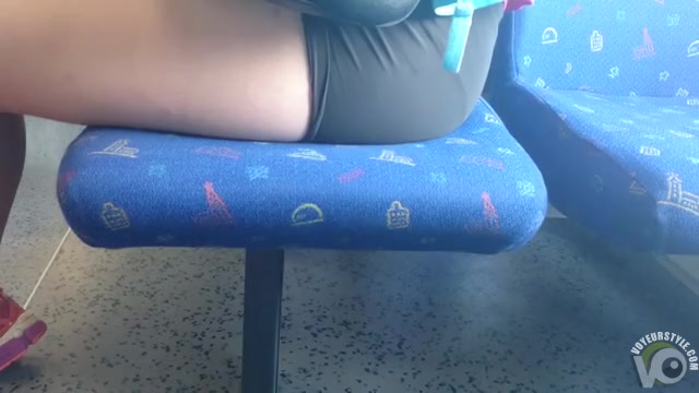 Sporty booty on the bus in black spandex