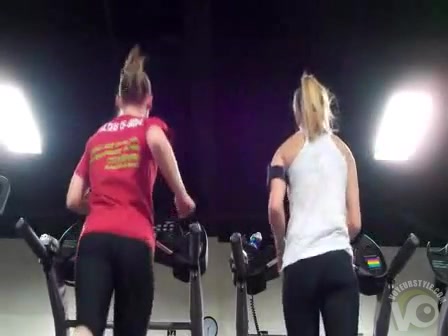 Athletic asses in spandex on the treadmill