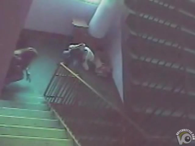 College girls piss on the stairs in security cam footage