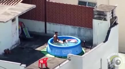 My pervy neighbor bangs his foxy GF in a portable pool