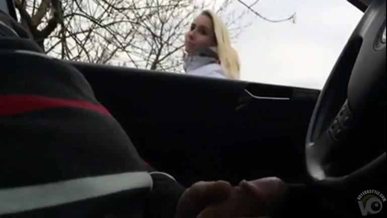 Lovely winter girl sees him stroking in the car