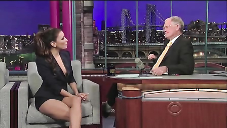 Eva Longoria shows amazing cleavage on a talk show