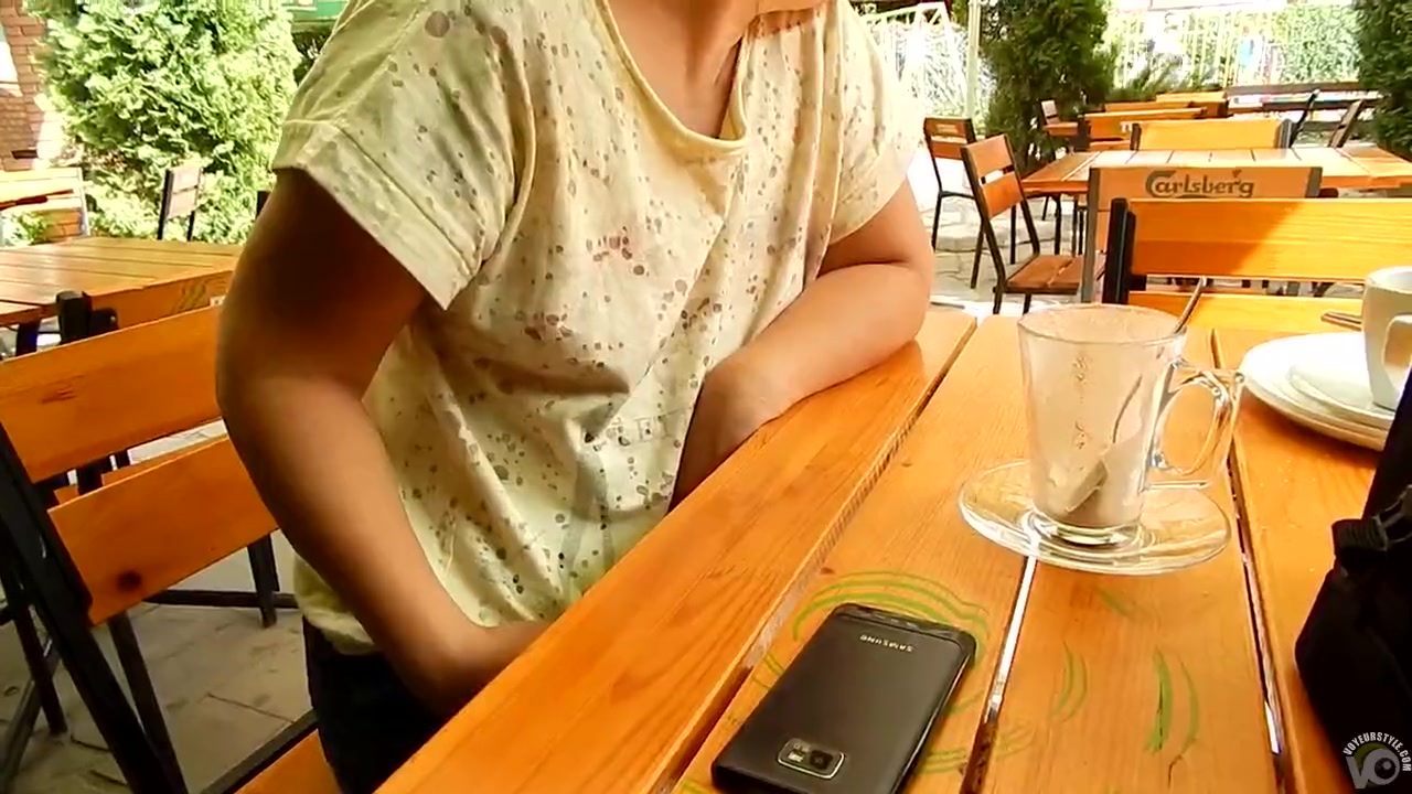Braless wife demonstrates her breasts at a restaurant