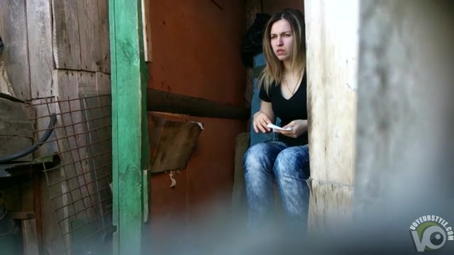 Outhouse urinating footage with a nice shaved pussy view