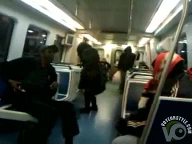 Homeless black woman pisses on the train and soaks the floor
