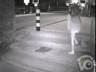 Drunken teen girl takes a piss on the stairs