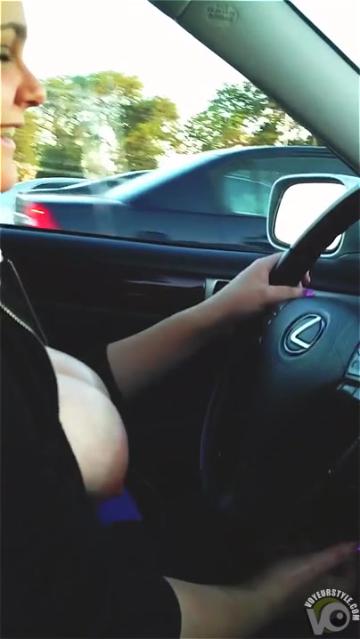 My girlfriend records me as I whip out my massive melons and drive