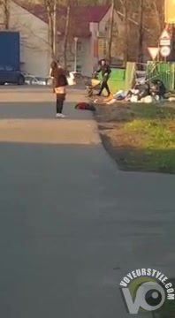 Crazy maid exposes her ass in the middle of the street