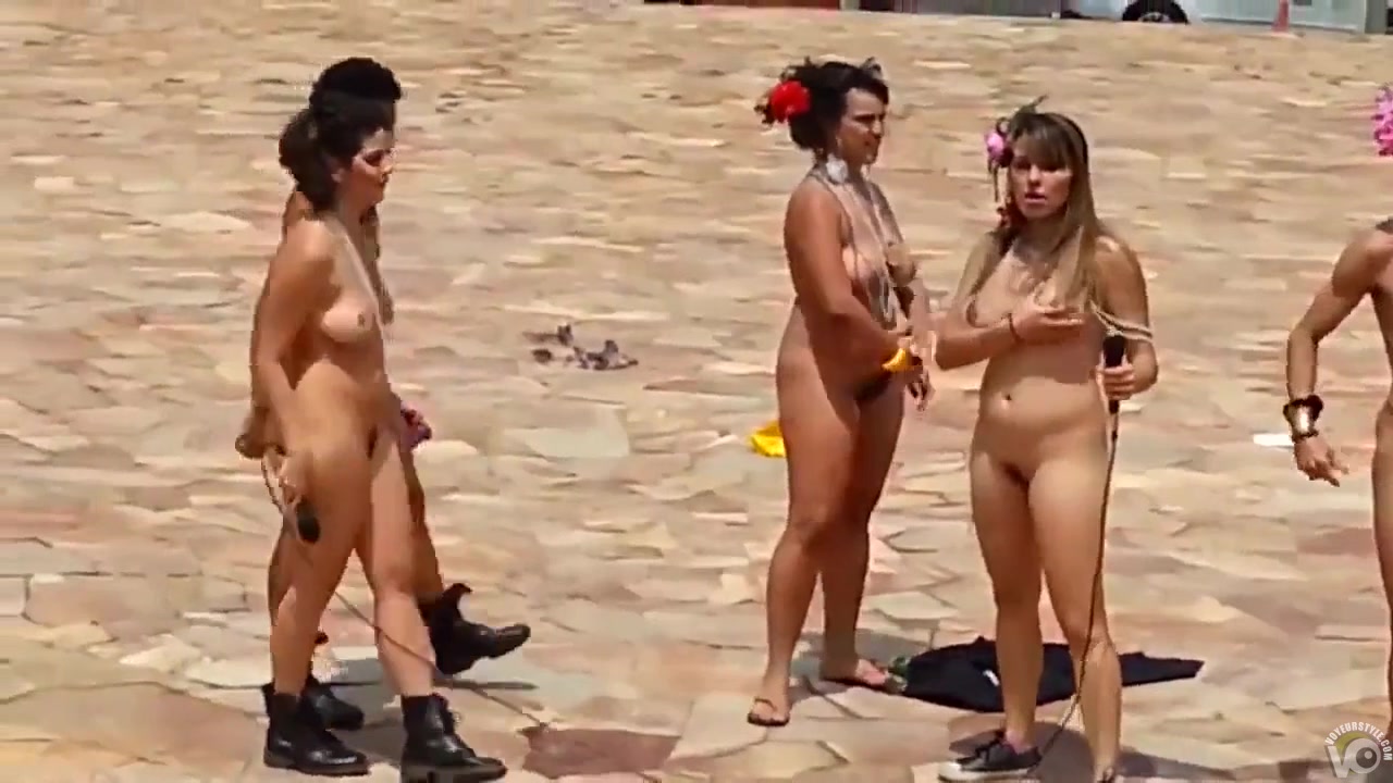 Five girls and one stud perform in front of people naked