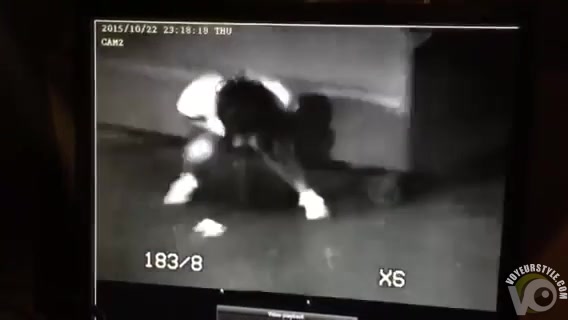 Surveillance camera films the desperate girl taking a piss
