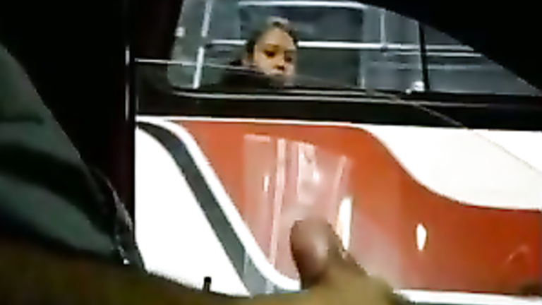 Girl on a bus sees him masturbating in the car