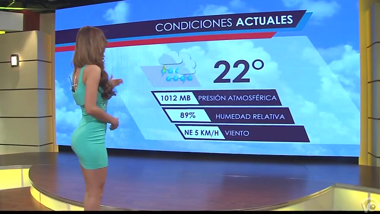 Famous Spanish bombshell delivers the weather report in a tight dress