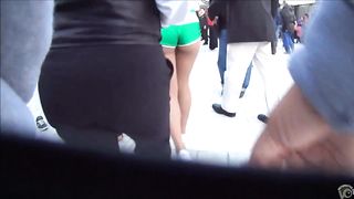 Cute model in a miniskirt mingles with people while being filmed--_short_preview.mp4
