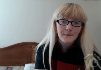 Nerdy blonde teen masturbating in webcam show