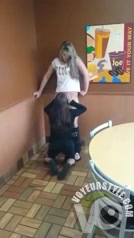 Sexiest coeds do the pussy licking in the fast food restaurant