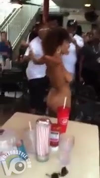Naked black flasher at the fast food restaurant