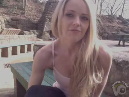 Stunning young beauty masturbates her pussy in the park