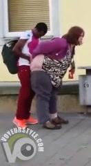 BBW bends over for fun with a black guy in public