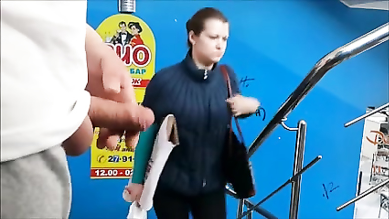 Pretty Russian girl caught a man jacking off in the public place