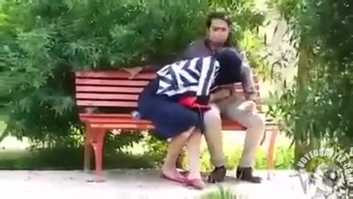 Turkish girl in hijab gives a blowjob to her friend in the city park