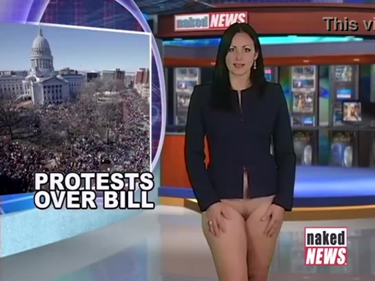 Crazy presenter takes off her clothes at the Naked News posing naked on cam