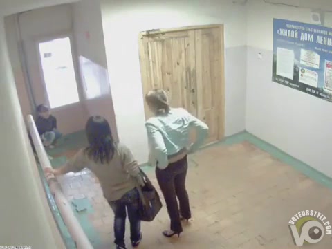 Peeing girls caught on security camera in the lobby
