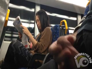 Masturbating on the train to a cute Asian girl
