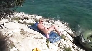 Auburn big breasted MILF gives my friend handjob and blowjob on the rocks--_short_preview.mp4