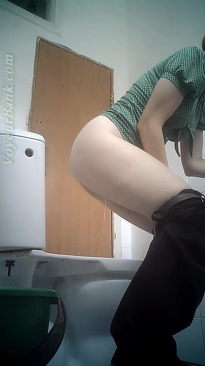 Pale skin slender girl in the public restroom spied with camera