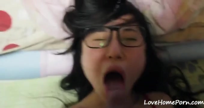 Cute girlfriend with glasses getting them all sticky
