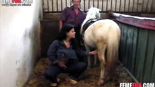 Delightful cock hungry brunette MILF giving a horse a blowjob--_short_preview.mp4