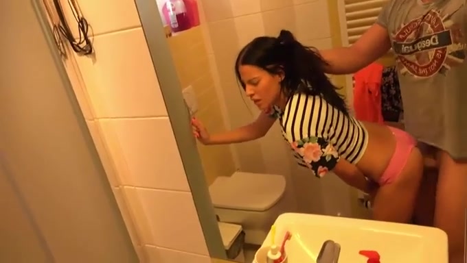 Shagging sexy teen doggystyle in the bathroom