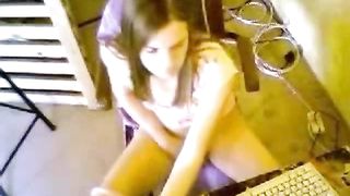 Slim and sexy brunette teen babe in front of computer masturbating--_short_preview.mp4