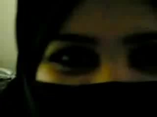 Kinky amateur Hijab slut flashed her boobs while wanking dick