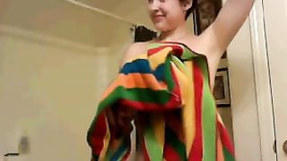 Short haired svelte pretty black head happily smiled while showing off tits--_short_preview.mp4